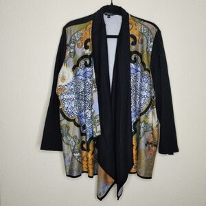 Citron Santa Monica Paisley Print Silk Blend Open Front Cardigan Plus Size 2X